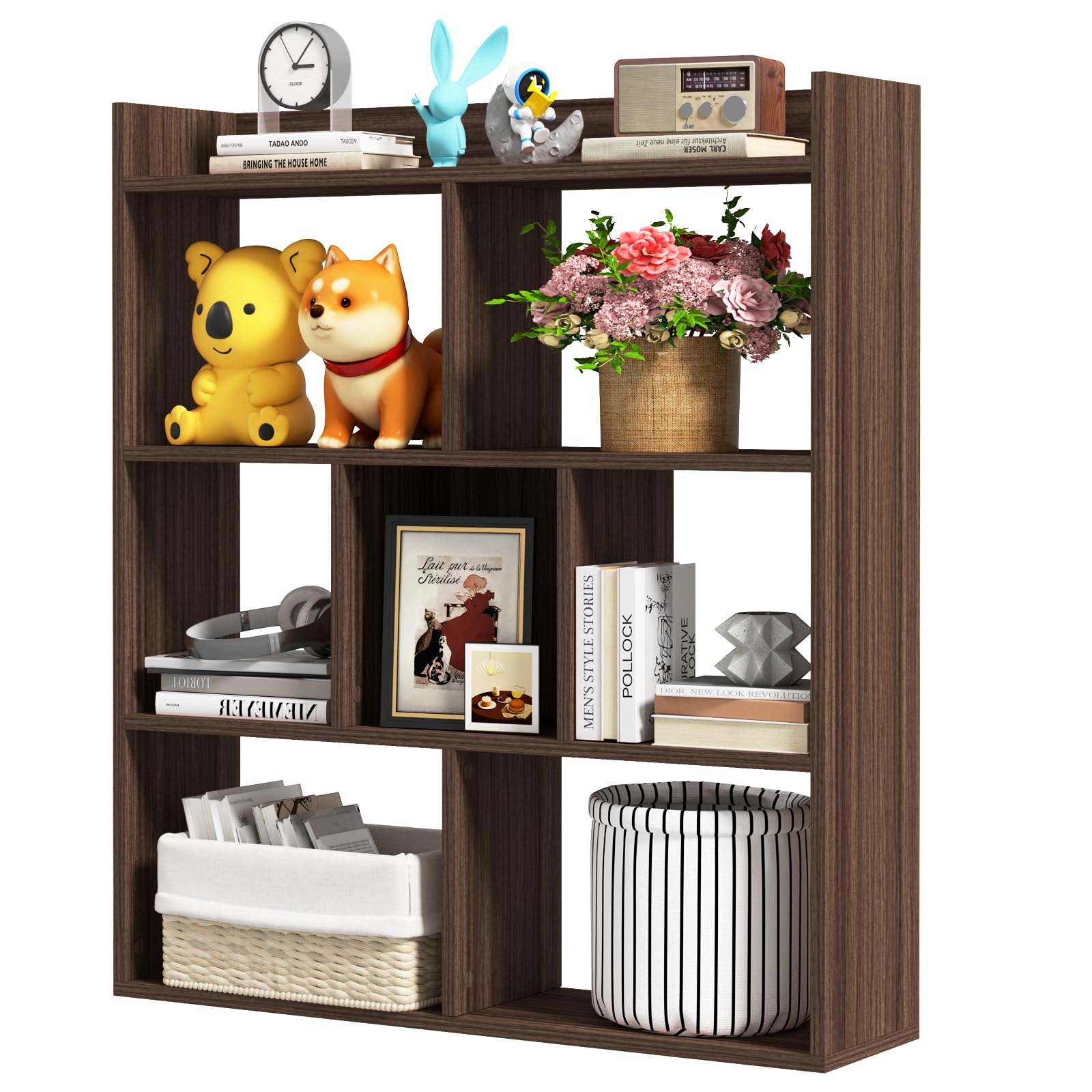 Tangkula 7-Cube Bookshelf, Floor Standing Open-Back Bookcase with Anti-Toppling Devices